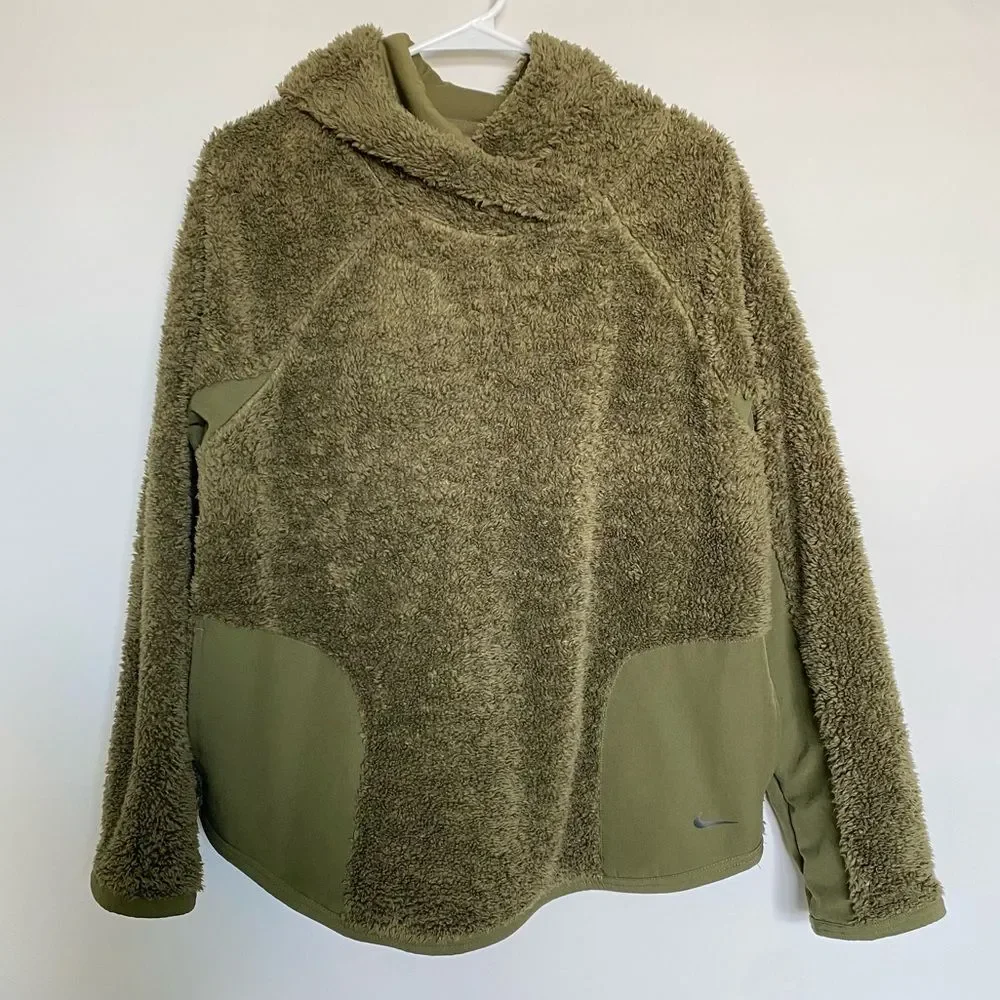 Nike Sherpa Thermal Hoodie Olive Green Casual Workout Outdoor Size Large
